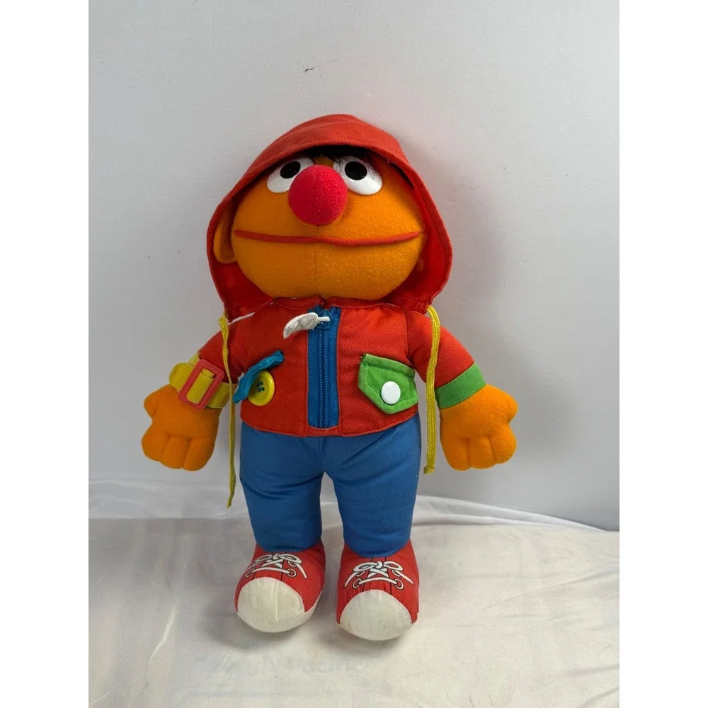 Vintage Sesame Street Dress Me Up Ernie Plush Zipper Button Snap Buckle Toy 15